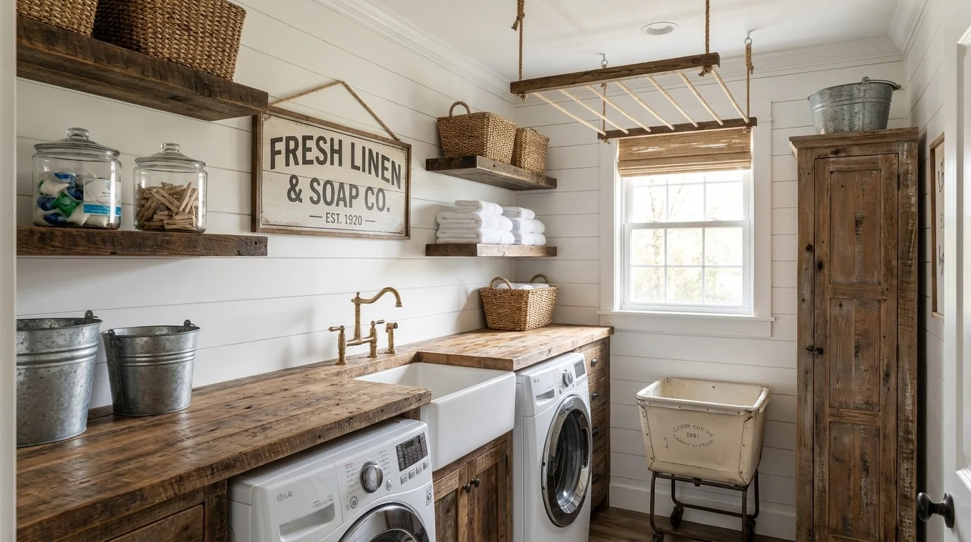 13 Farmhouse Laundry Room Designs with Rustic Charm